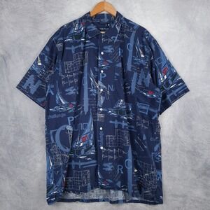 Vintage Nautica Shirt Mens XL Blue Nautical Sailing AOP Casual Relaxed Button Up